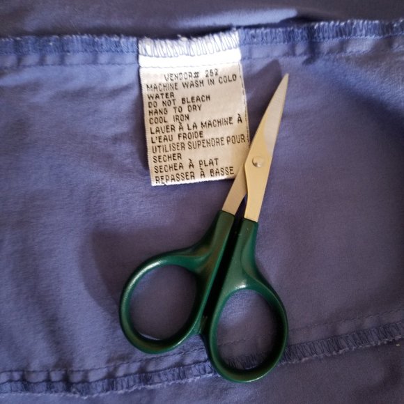 Vintage, med blue cotton, L, S, M, close fit blouse, tuck in/out, Cotton Ginny - Picture 7 of 7